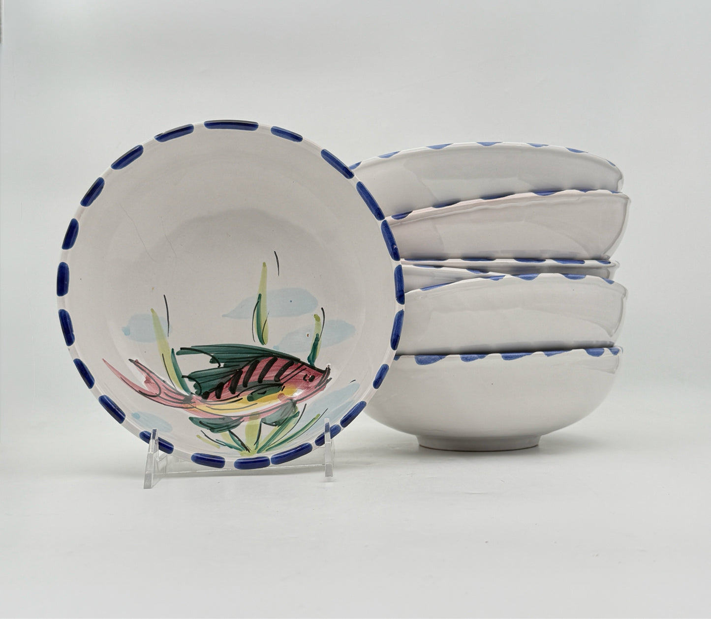 Vietri Al Mare  Handpainted Fish Bowls Made In Italy- Set Of 7