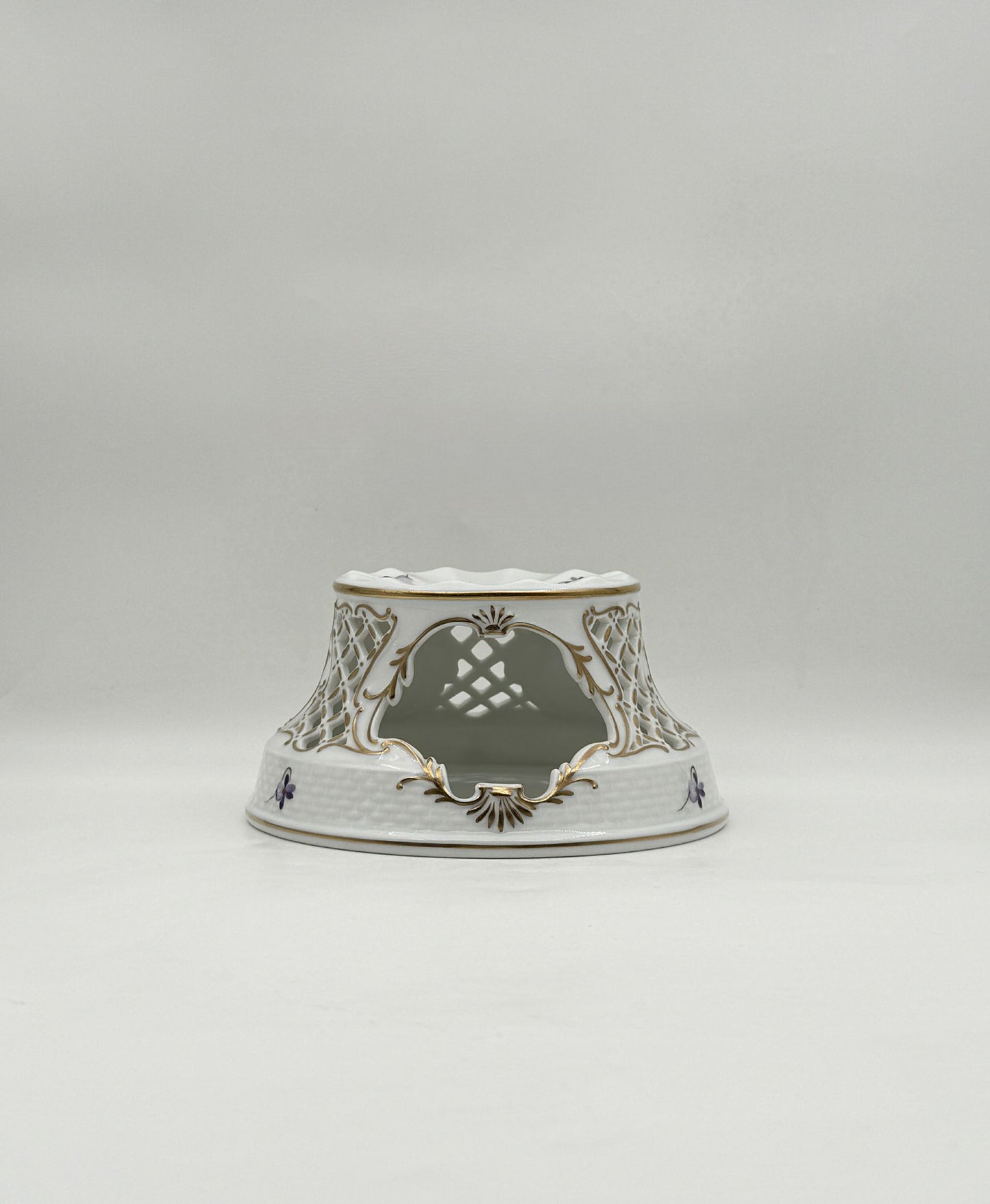 Herend Pierced Tea Stand, Hand-Painted Violet Porcelain with Gold Trim