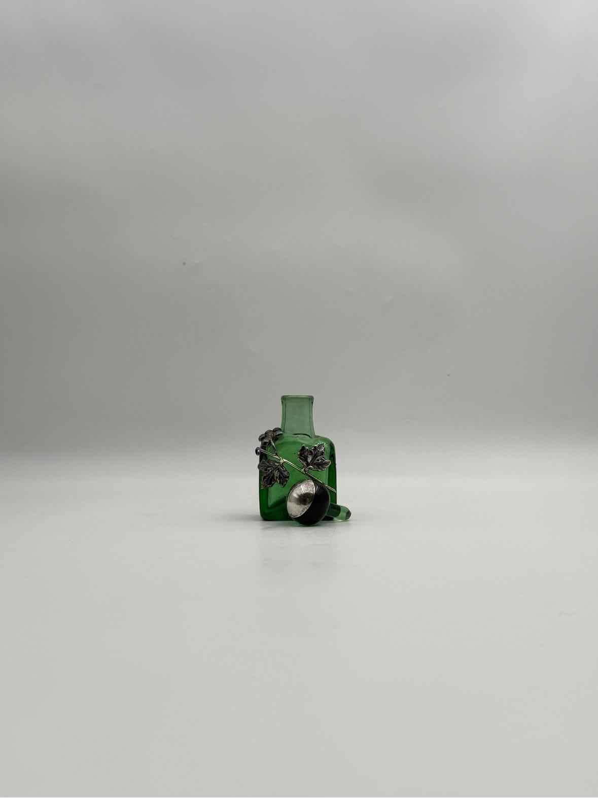 Antique Green Perfumer With Sterling Silver Overlay
