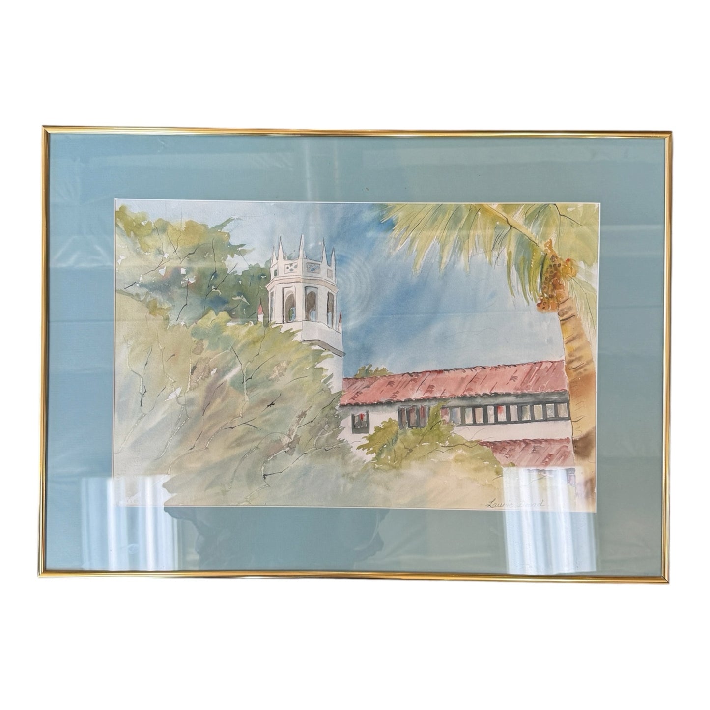 Palos Verdes California Historic Building Framed Watercolor