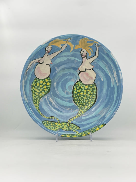 Large Handpainted Mermaid Bowl- Signed Keyes