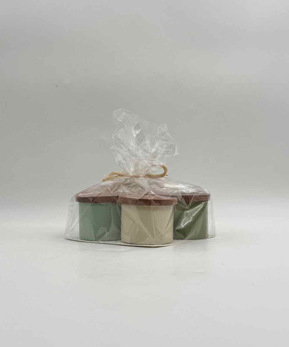 Pastel Pinch Pots with Wood Lids Set of 4 Kitchen Storage