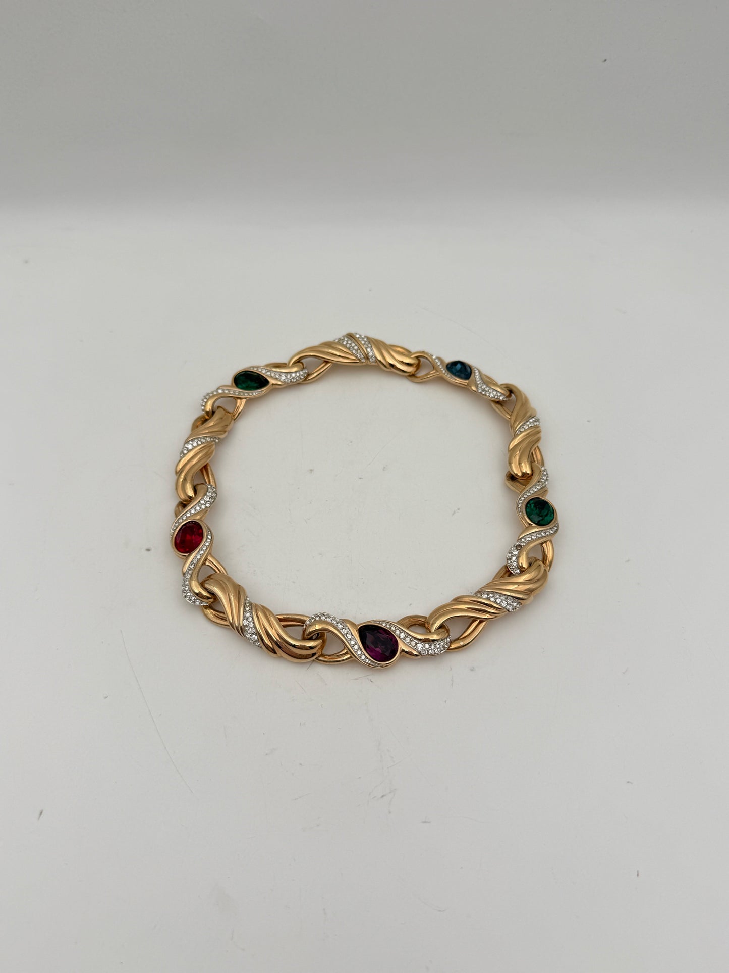 Swarovski Gold Tone Necklace With Green, Blue, And Purple Crystals