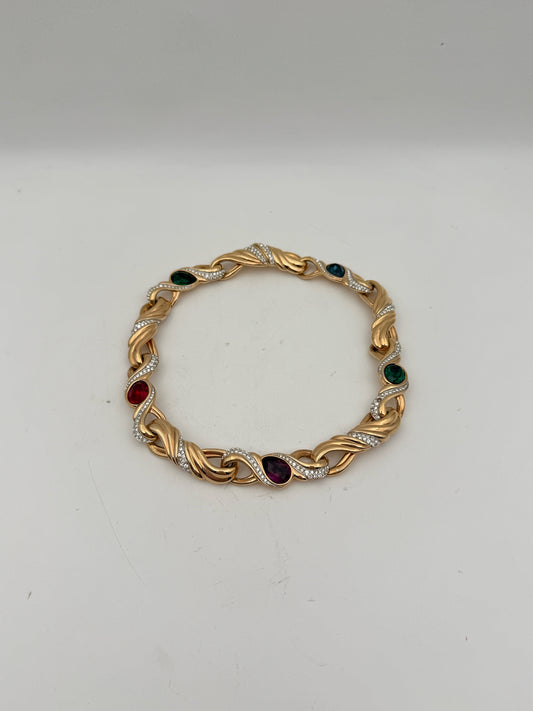 Swarovski Gold Tone Necklace With Green, Blue, And Purple Crystals