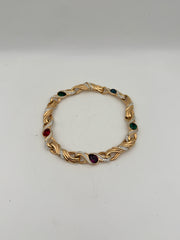 Swarovski Gold Tone Necklace With Green, Blue, And Purple Crystals