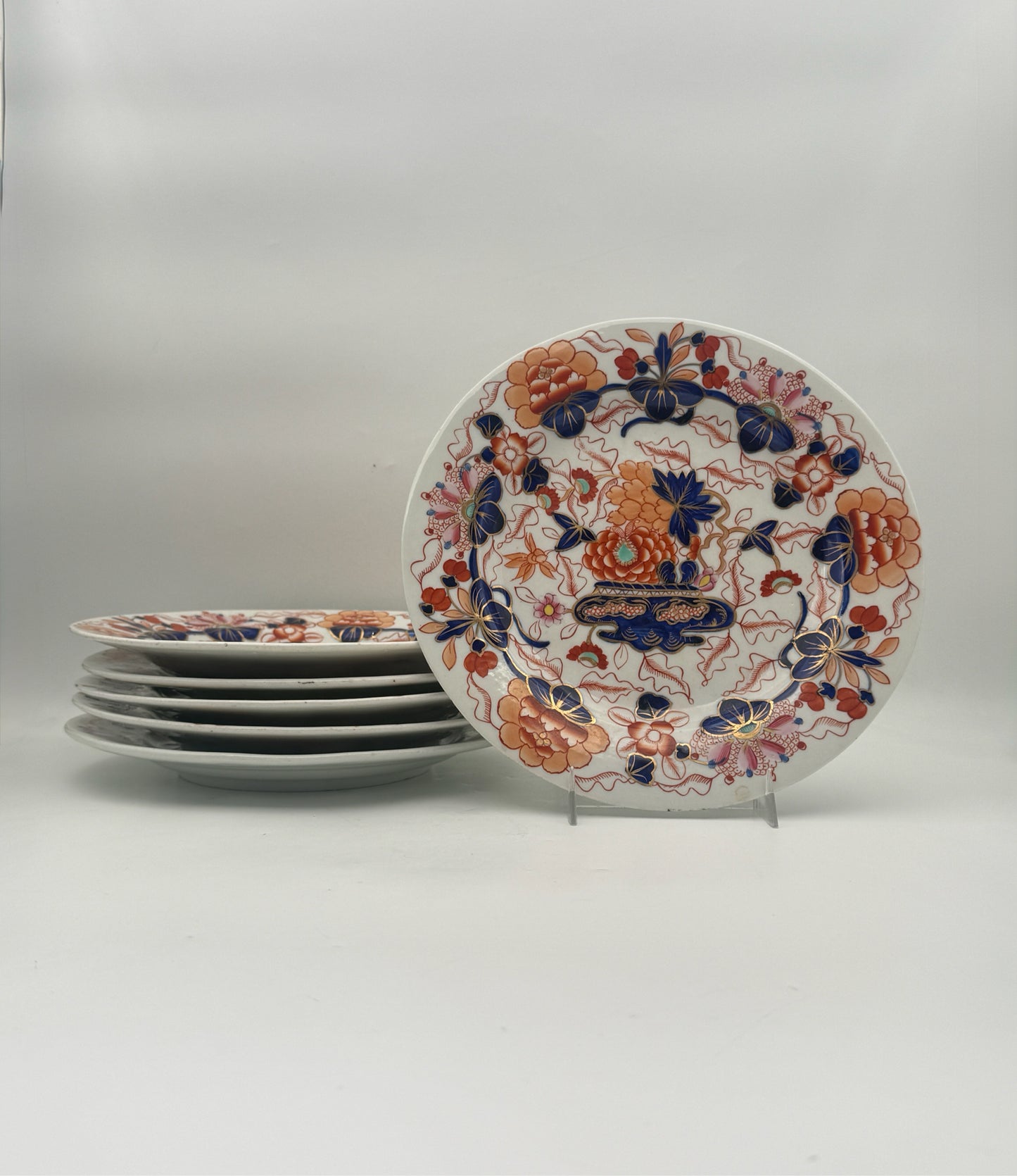 Antique 19th Century Imari Style Porcelain Plates- Set Of 6
