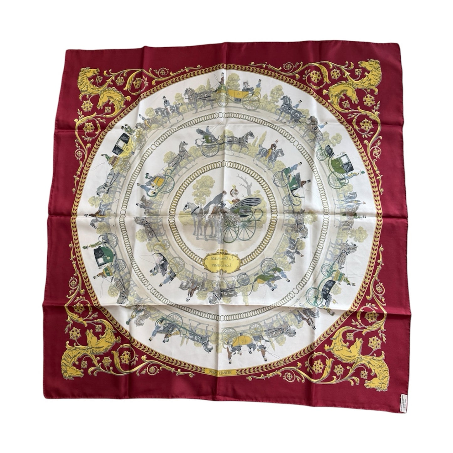 Hermès Silk Scarf “La Promenade de Longchamps” Philippe Ledoux Red
