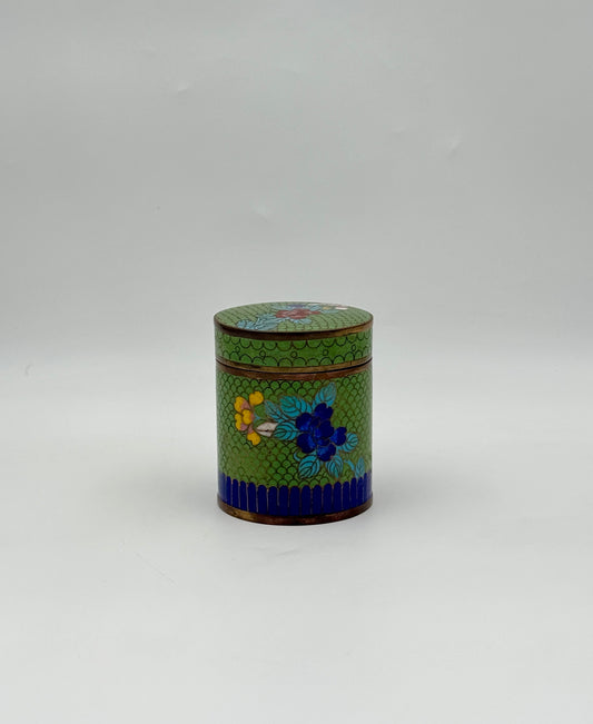 Cloisonné Jar with Lid – Green Floral Design