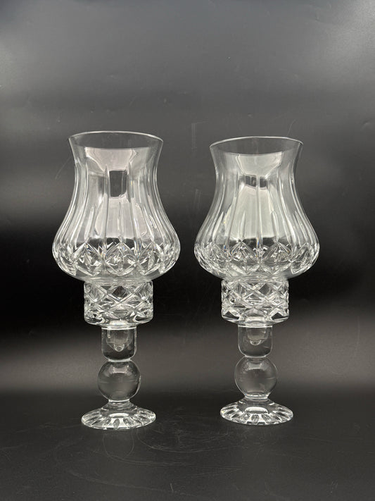 Pair Of Cut Crystal Hurricane Lamps