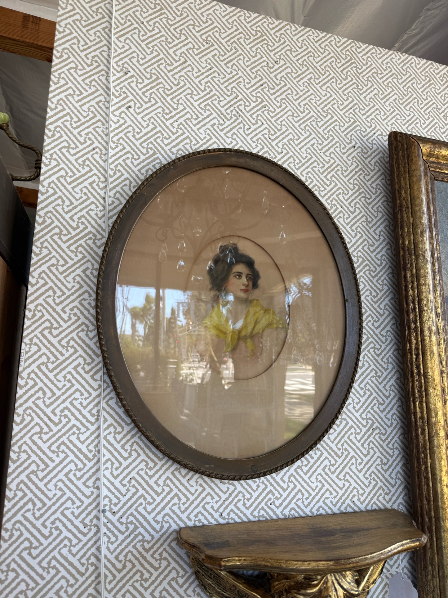 Framed Watercolor And Pen Portrait Of A Woman