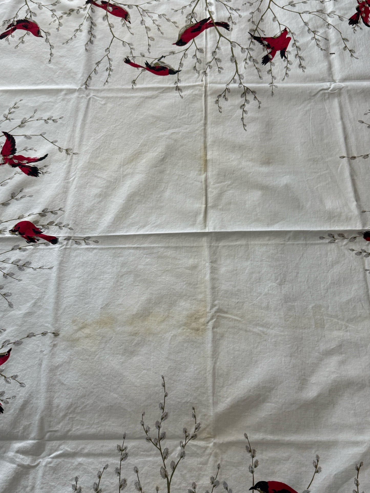 Vintage Midcentury Cardinal Bird Tablecloth