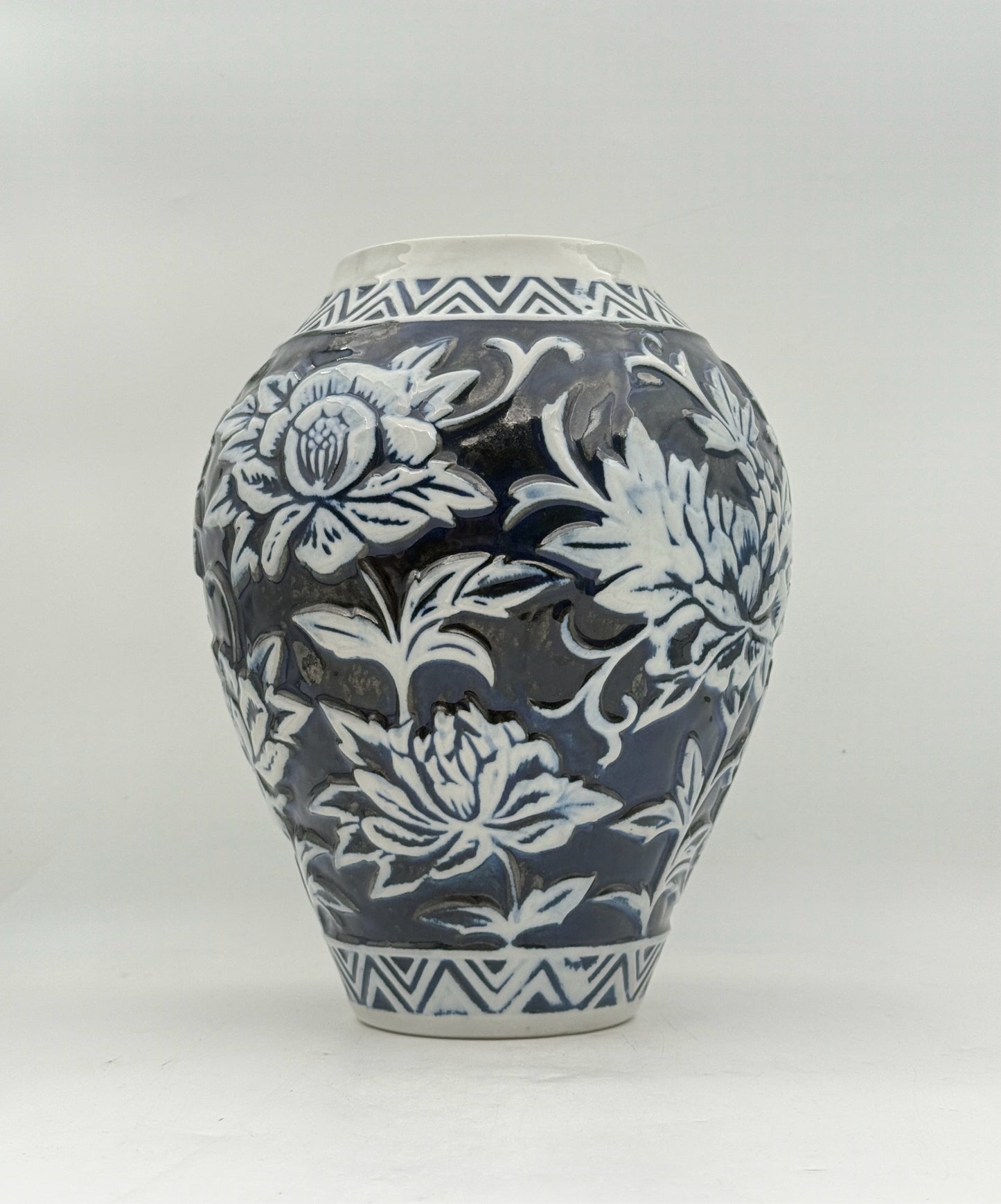 Chinese Blue And White Relief Vase
