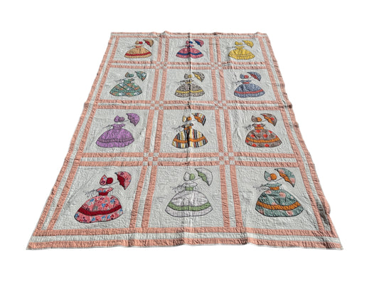 Vintage Appliqué & Embroidered Quilt – Folk Dress Motif