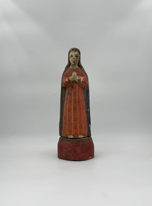 Carved Wooden Santos – Madonna with Original Polychrome Paint, 19th Century