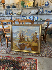 20th Century Mountain Lake Landscape Framed Oil Painting By L Simpson