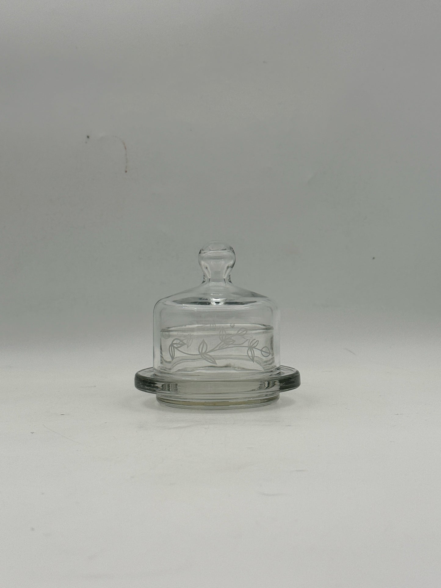 Vintage Glass Butter Cloche With Leaf Design