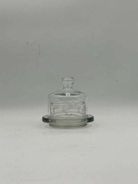Vintage Glass Butter Cloche With Leaf Design