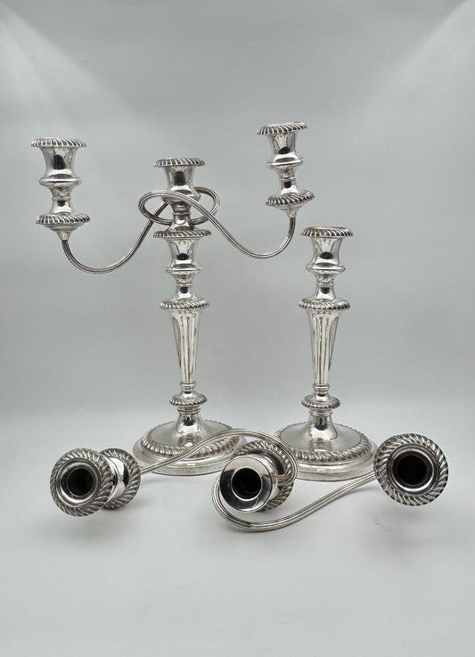 Pair of English Silverplate 3-Light Candelabras – Elkington & Co.