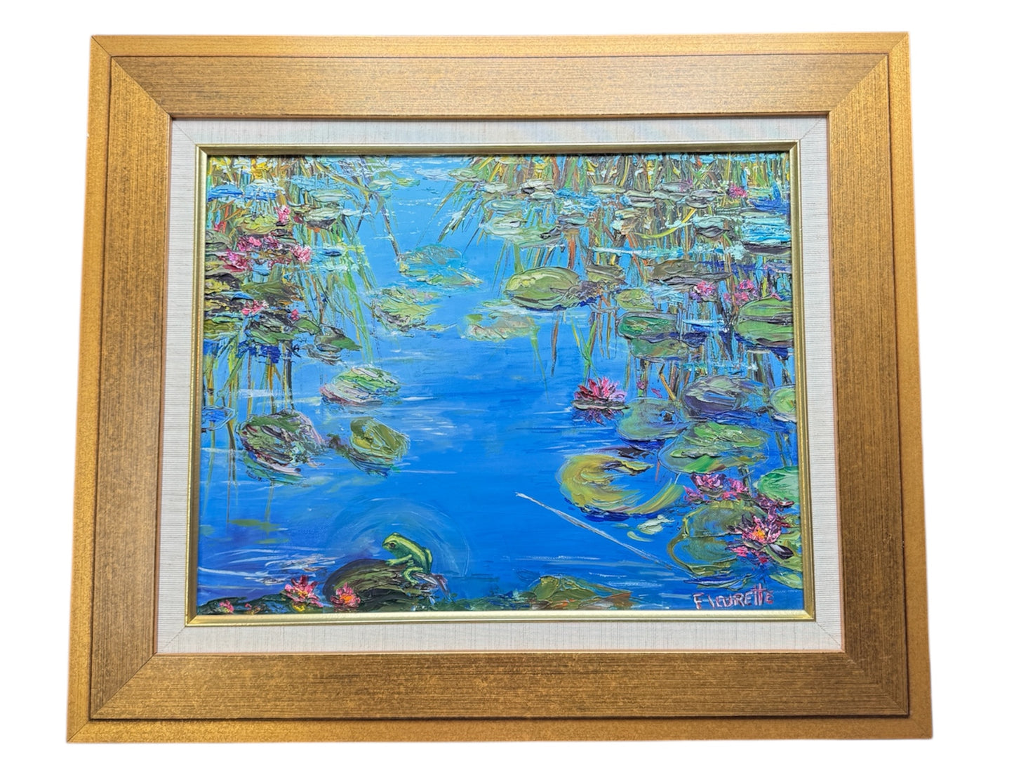 Original Oil Painting Prosperoux Pond by Flourette Hawaii 2001 Framed