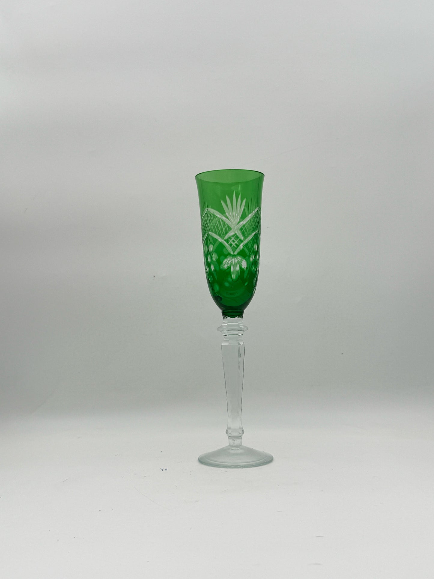 Antique Bohemian Multi-Color Cut To Clear Champagne Flutes- Set Of 6