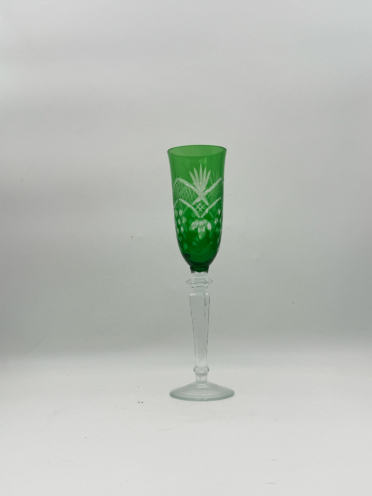 Antique Bohemian Multi-Color Cut To Clear Champagne Flutes- Set Of 6