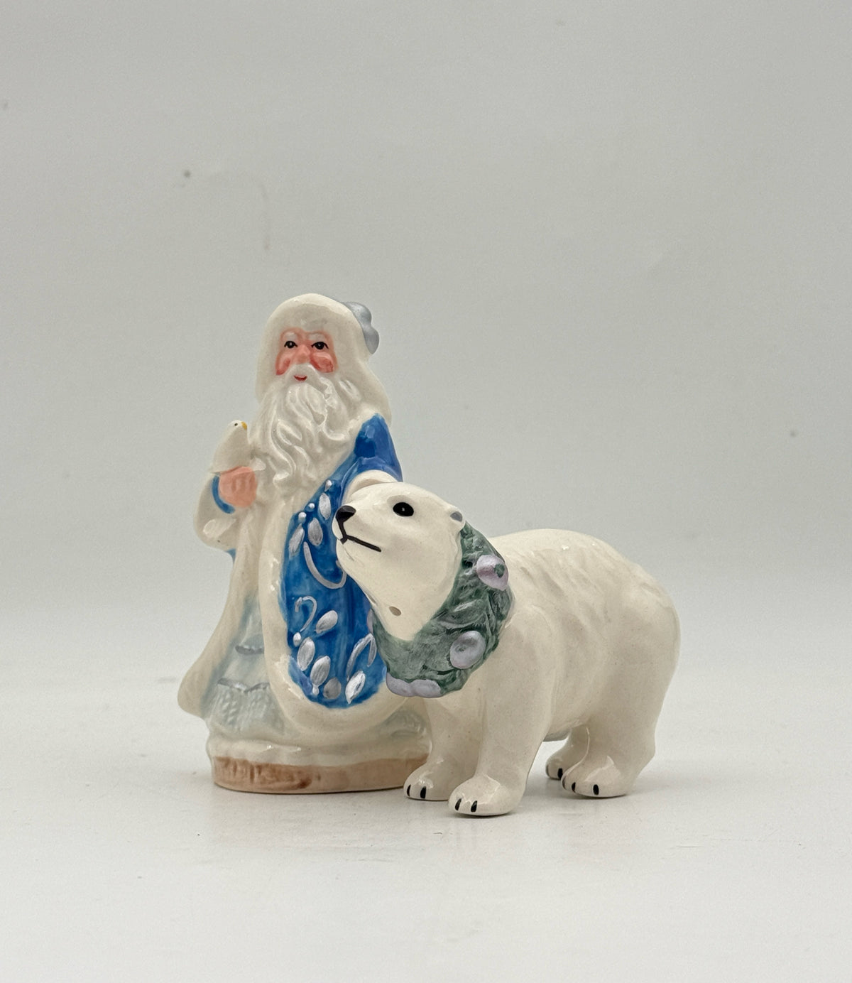 Blue Santa Claus With Polar Bear Salt And Pepper Shakers