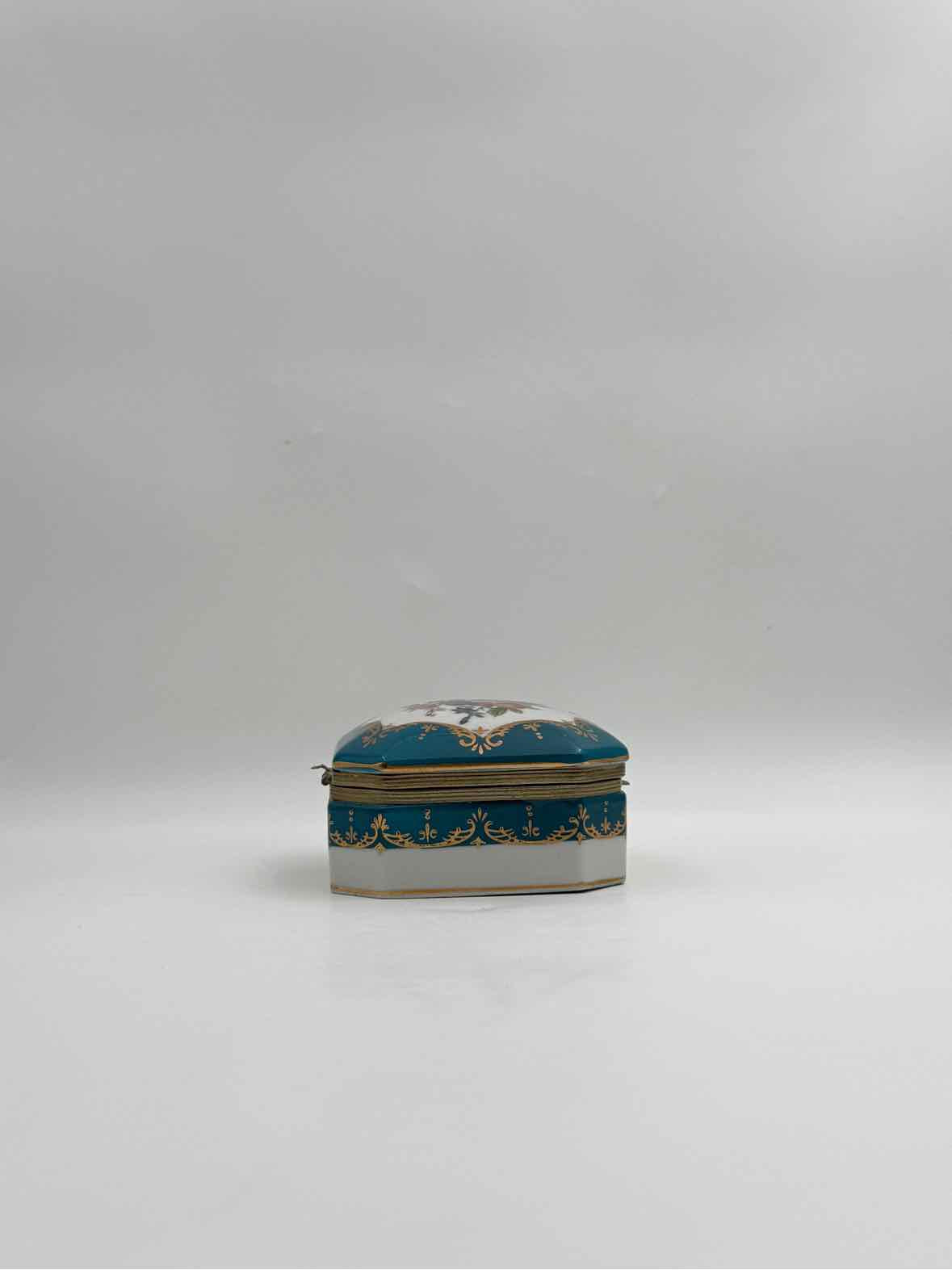 Vintage Turquoise Floral Trinket Box
