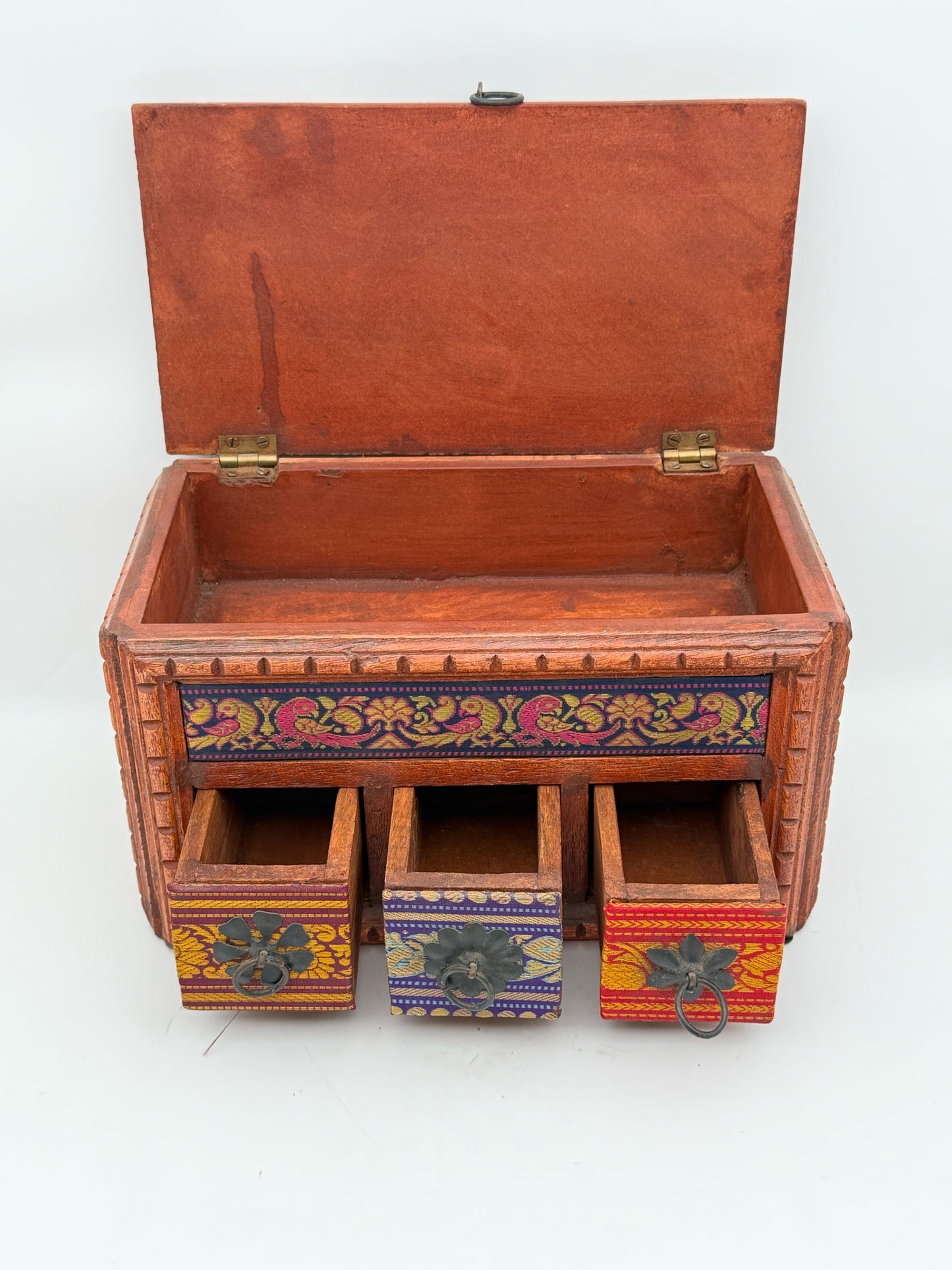 Boho Carved Wood Storage Chest