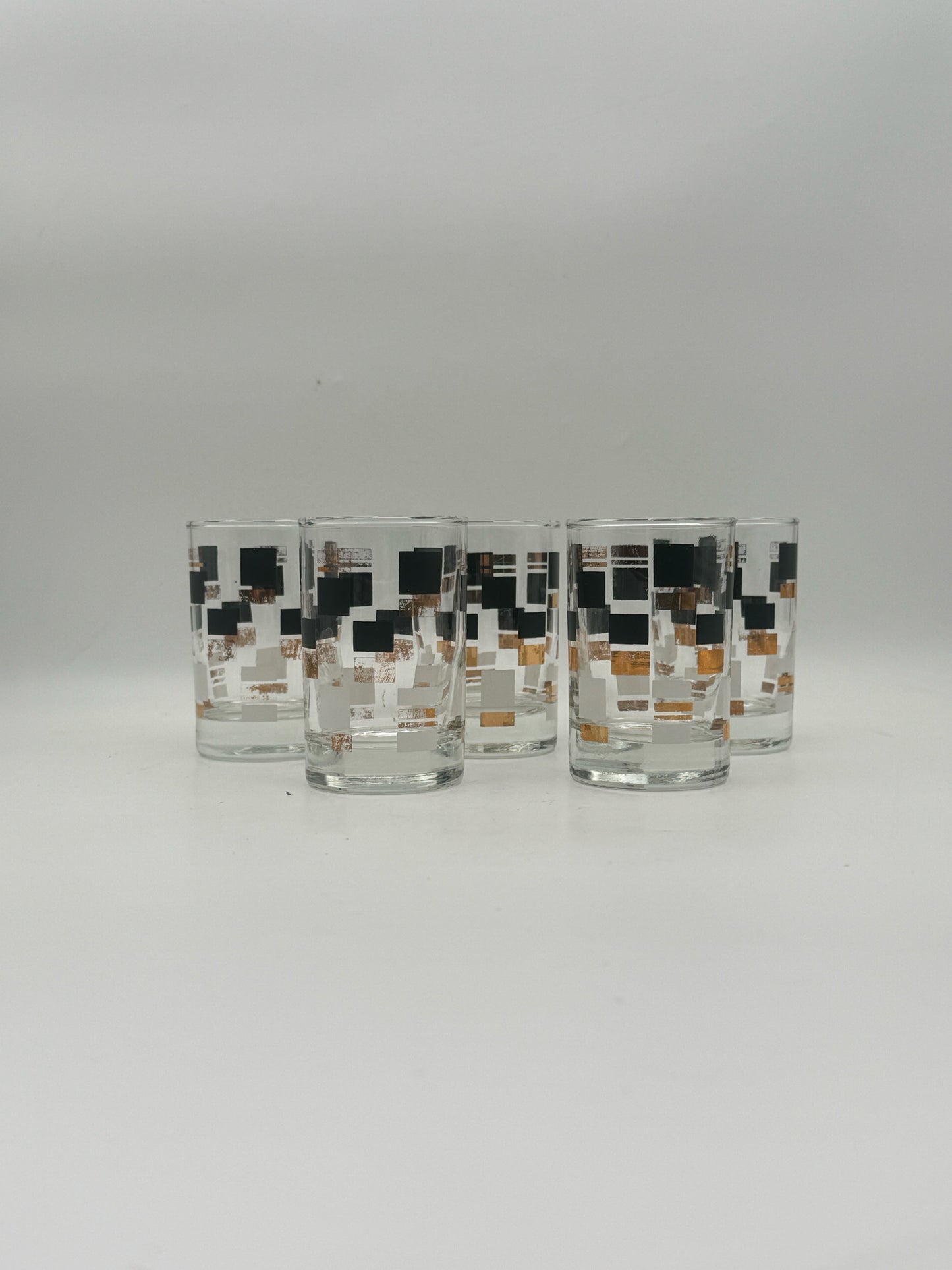 Midcentury Black And Gold Juice Glasses- Set Of Five