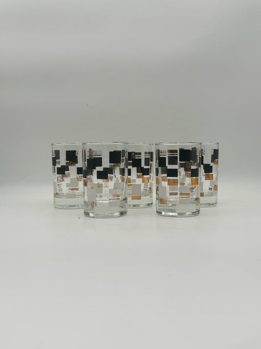 Midcentury Black And Gold Juice Glasses- Set Of Five