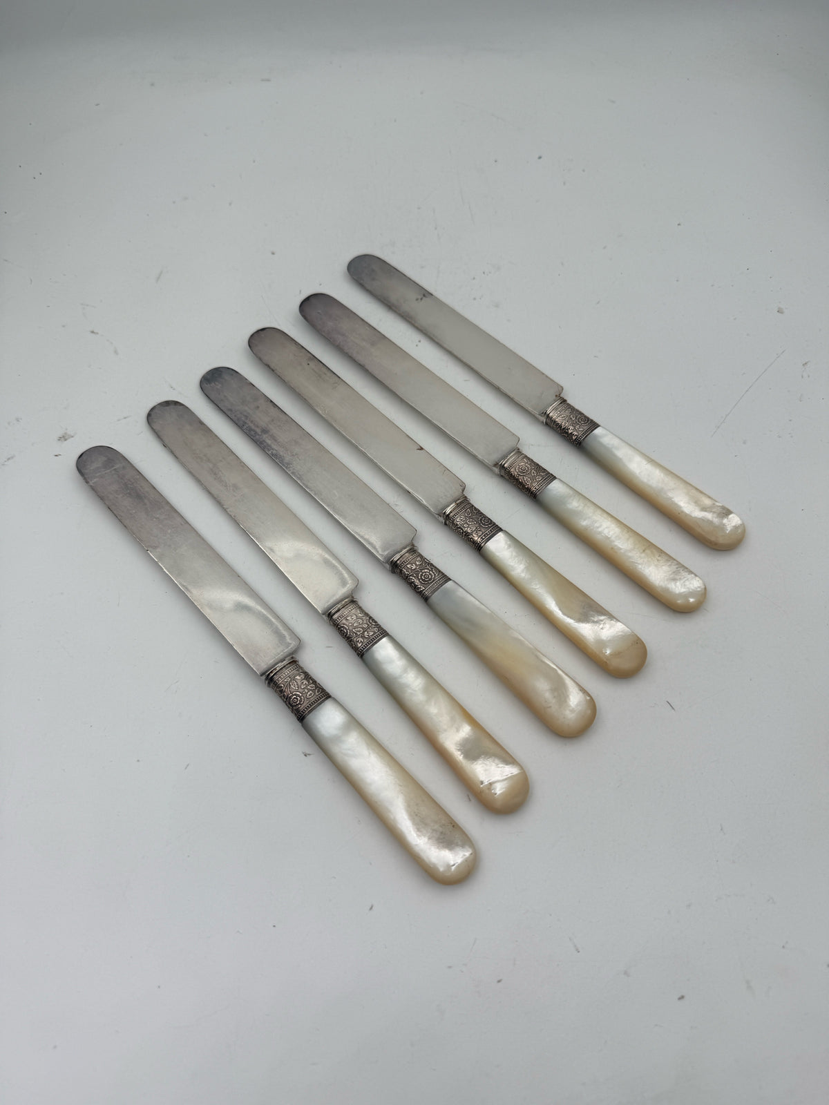 Boxed Mother Of Pearl Handled And Sterling Silver Fork And Knife Set
