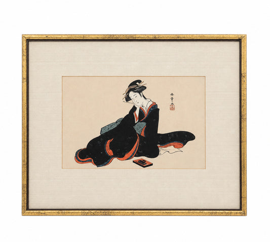 "A Beauty" Framed Japanese Woodblock By Shunsho Katsukawa
