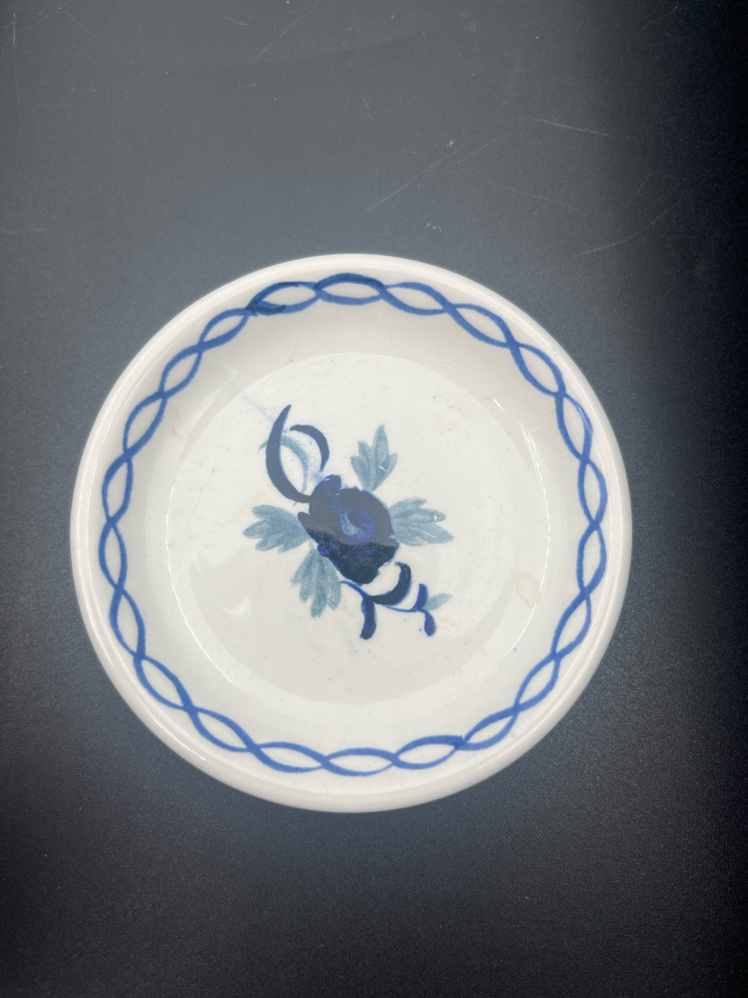 Adams English Ironstone Butter Pat – Blue Floral with Rope Border