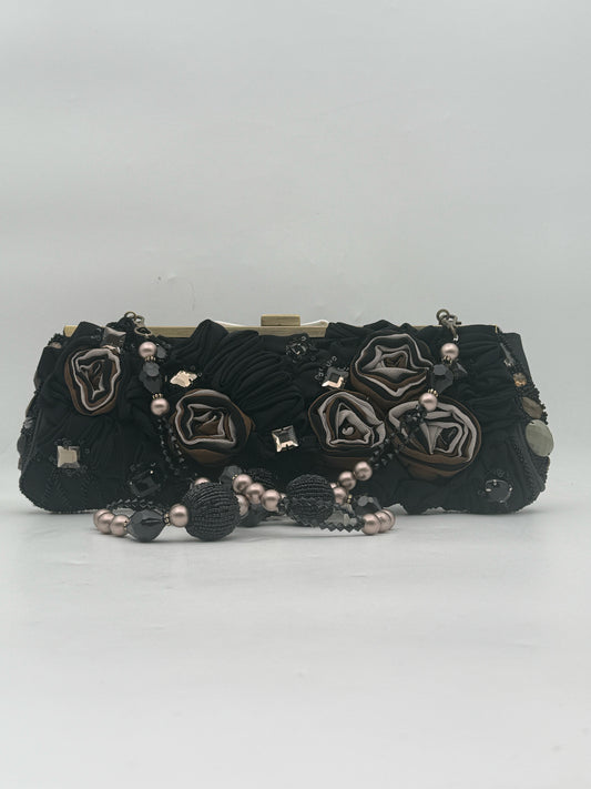 Mary Frances Black Beaded Convertible Shoulder Purse Clutch