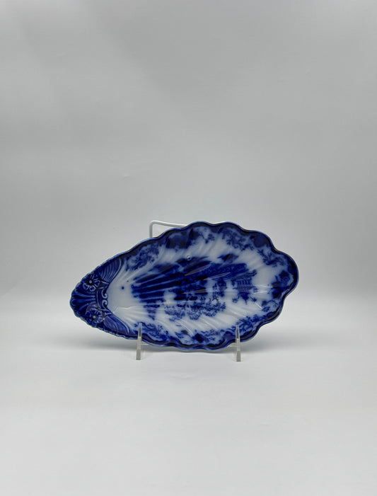 Antique Flow Blue Shell-Shaped Platter – “Scinde” by T & G Allcock, c.1880