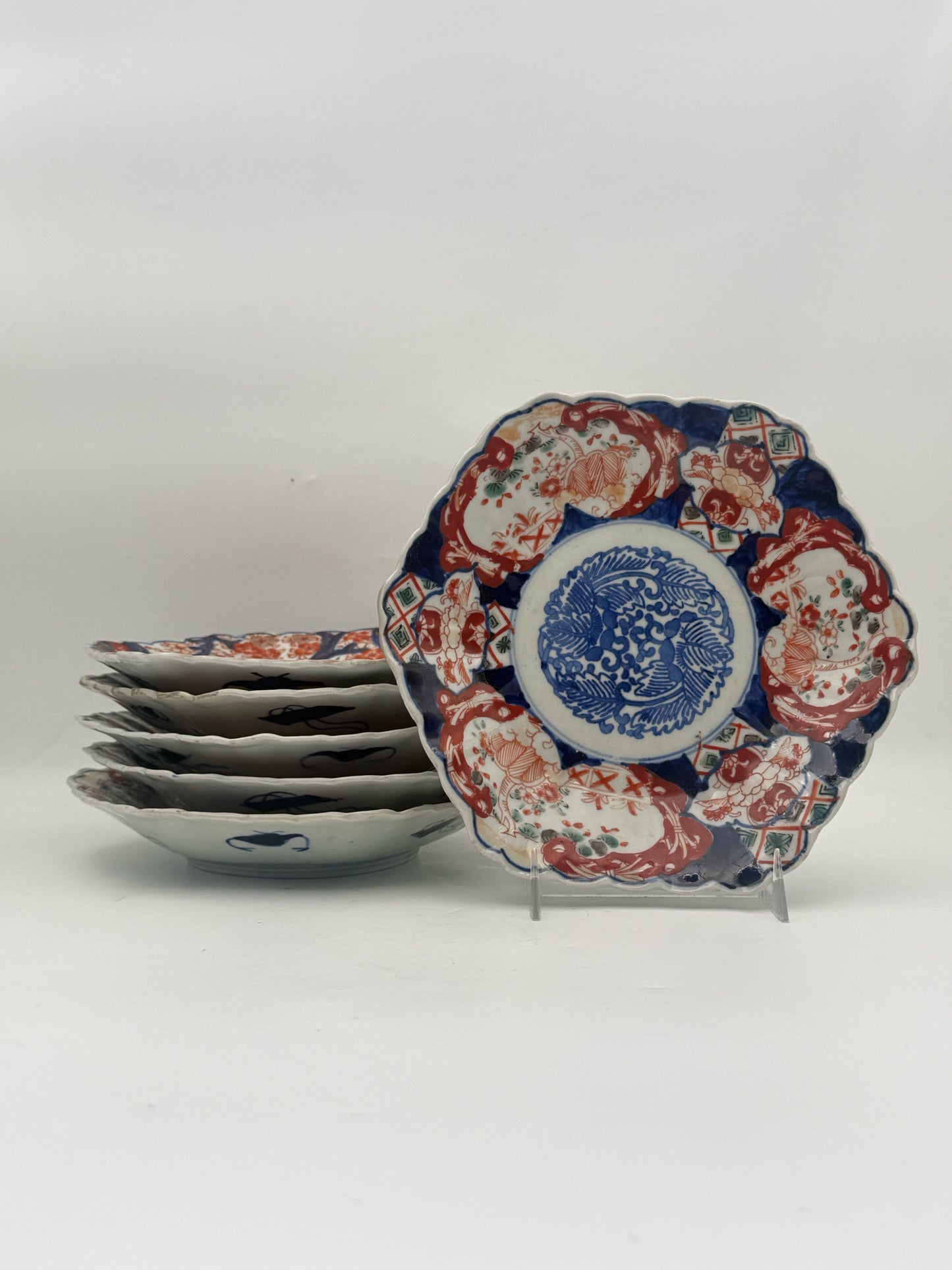 Antique Japanese Imari Shallow Bowls- Set Of 6