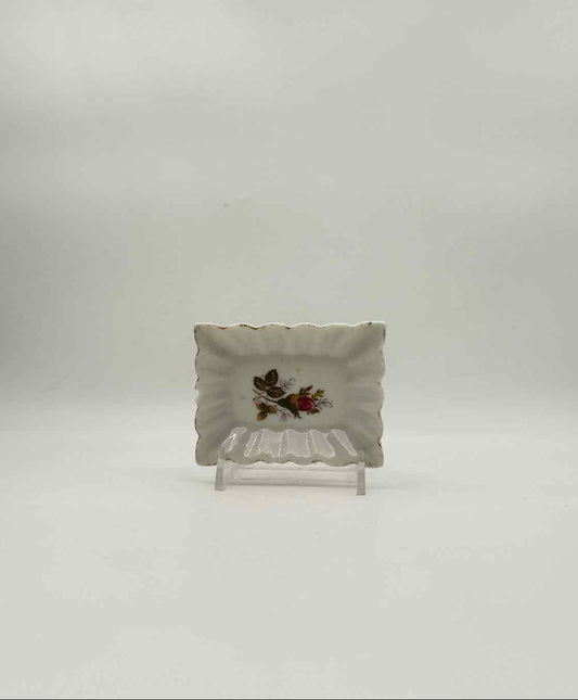 Vintage Japanese Floral Porcelain Butter Pat Dish Small Rectangular Plate