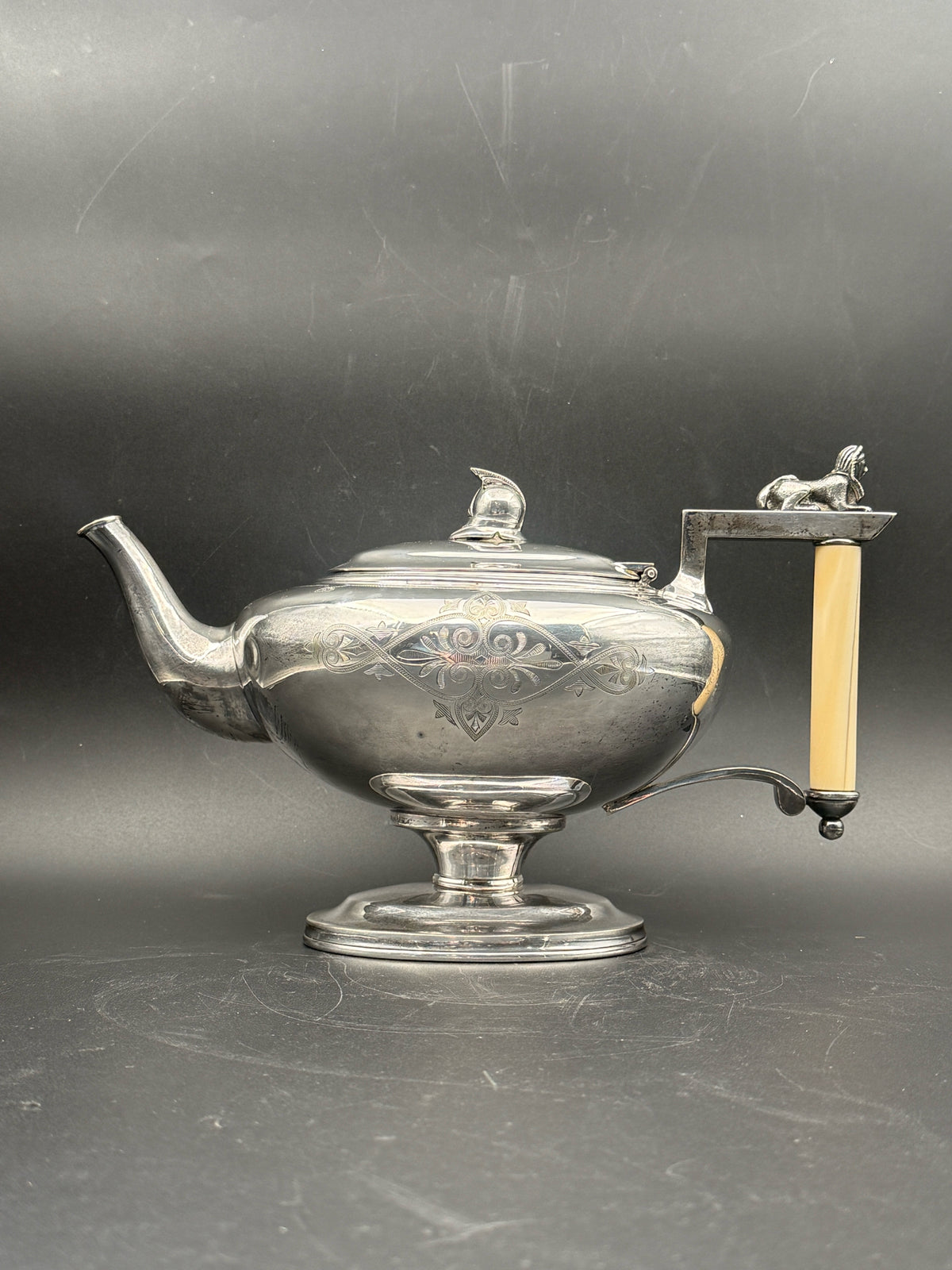 Meriden Silverplate Coffee Pot With A Bone Handle And Sphinx Detail