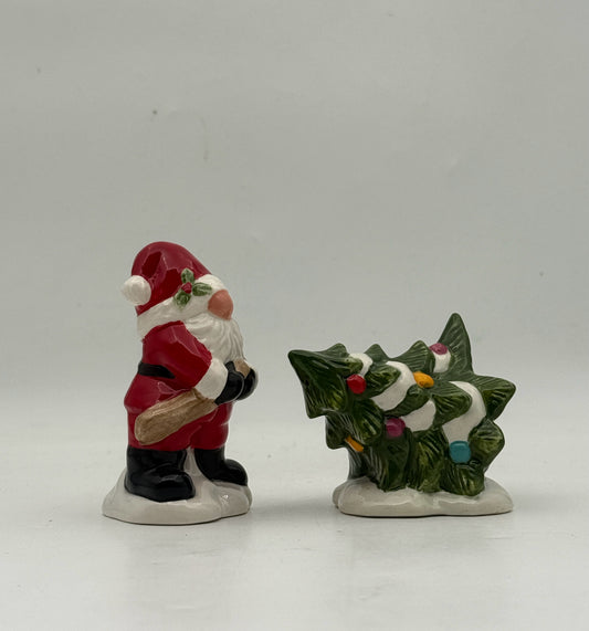 Santa With A Christmas Tree Salt And Pepper Shakers