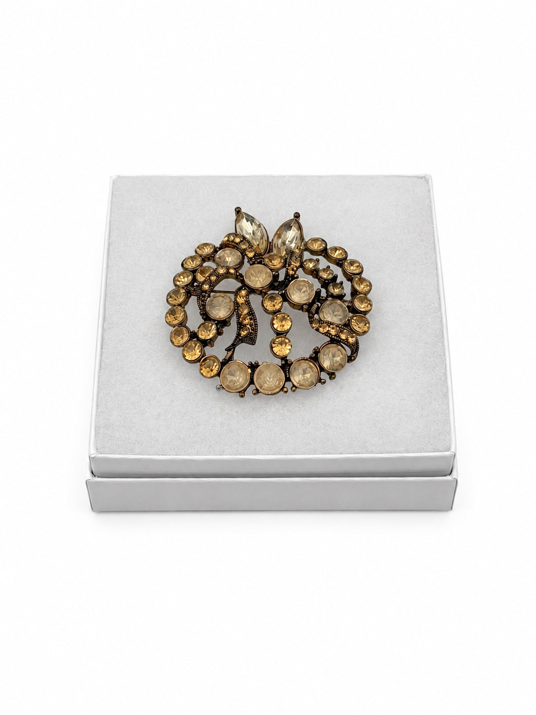 Vintage Gold Tone Rhinestone Brooch