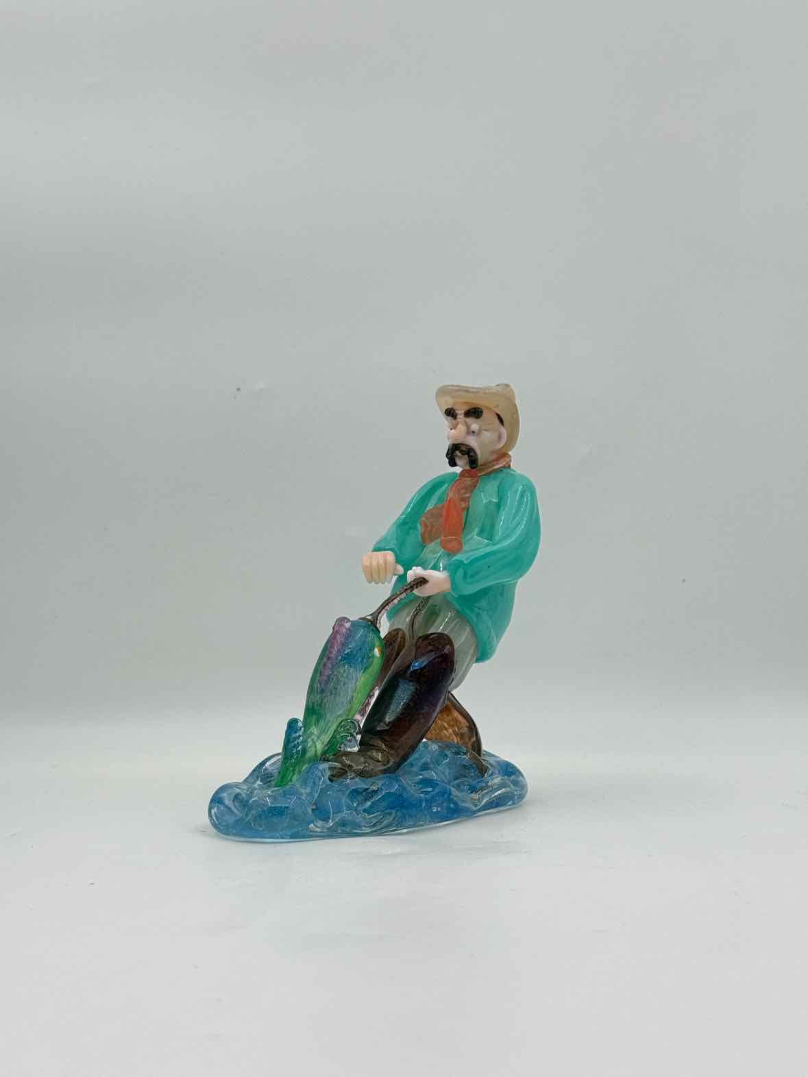 Czechoslovakia Art Glass Fisherman Figurine