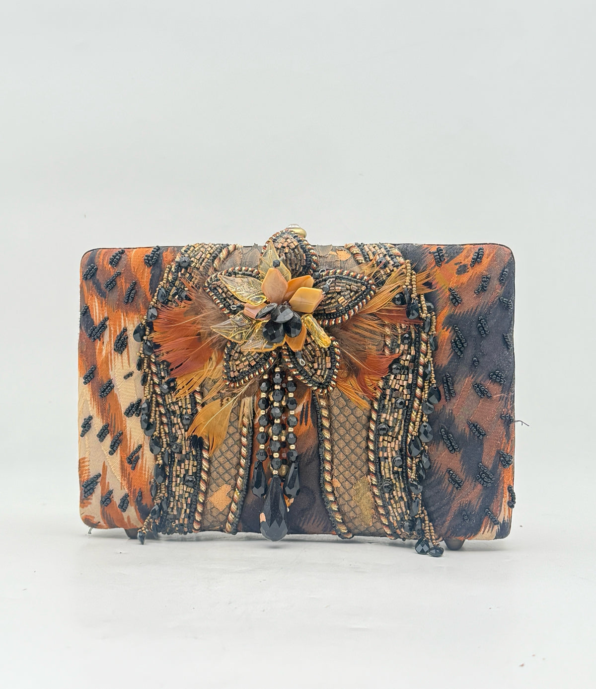 Mary Francis Animal Print Beaded Purse With Tags