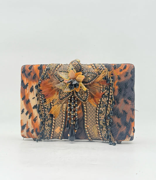 Mary Francis Animal Print Beaded Purse With Tags