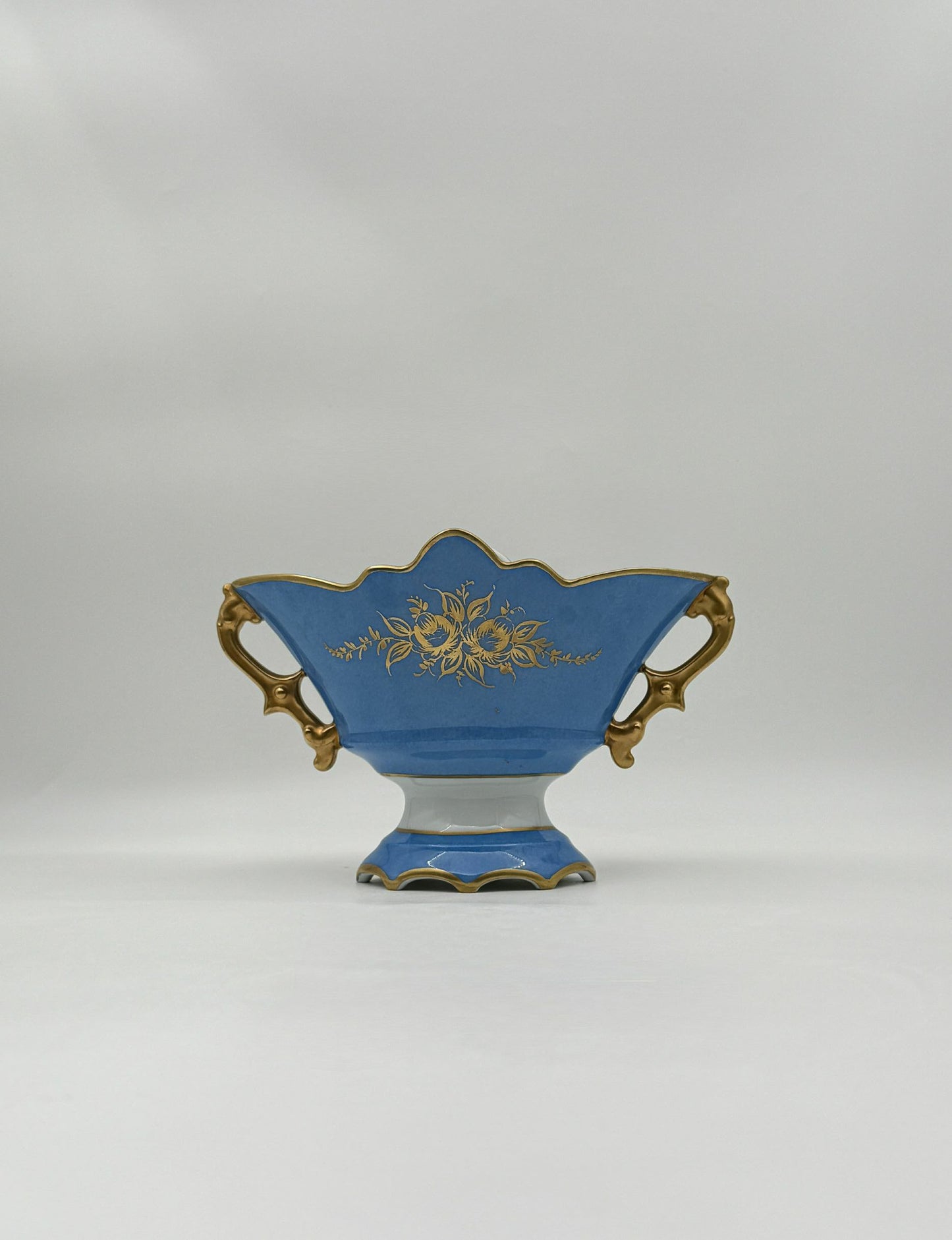 Vincennes-Style French Porcelain Compote – Blue & Gold, Floral Panels
