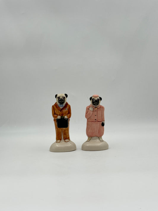 Laura Wilensky Vintage Pug Couple Salt & Pepper Shakers – 2004 Ceramic Set
