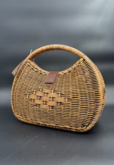 Rattan Eclipse Purse Handbag with Leather Trim