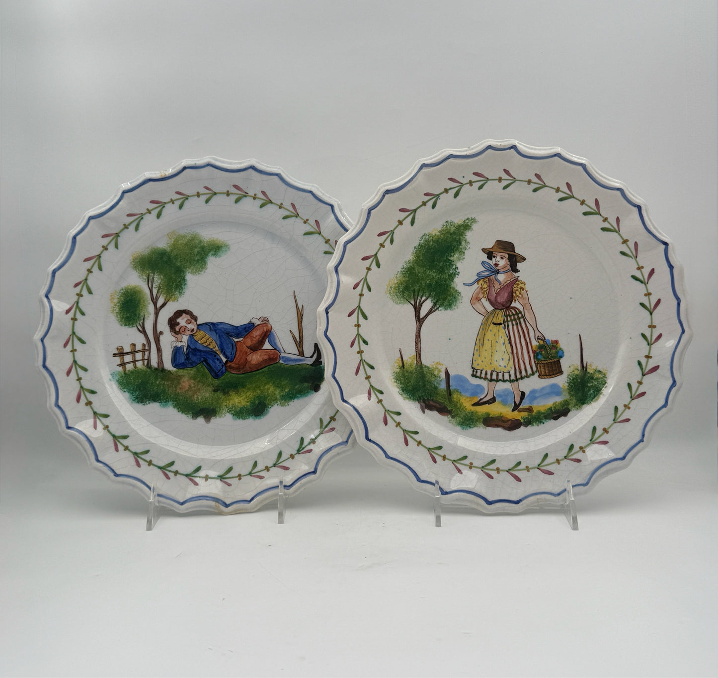 Italian Pair Of Man And Woman Ceramic Plates