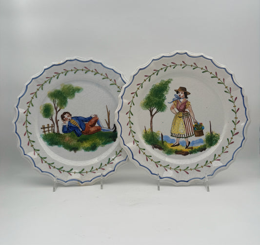 Italian Pair Of Man And Woman Ceramic Plates