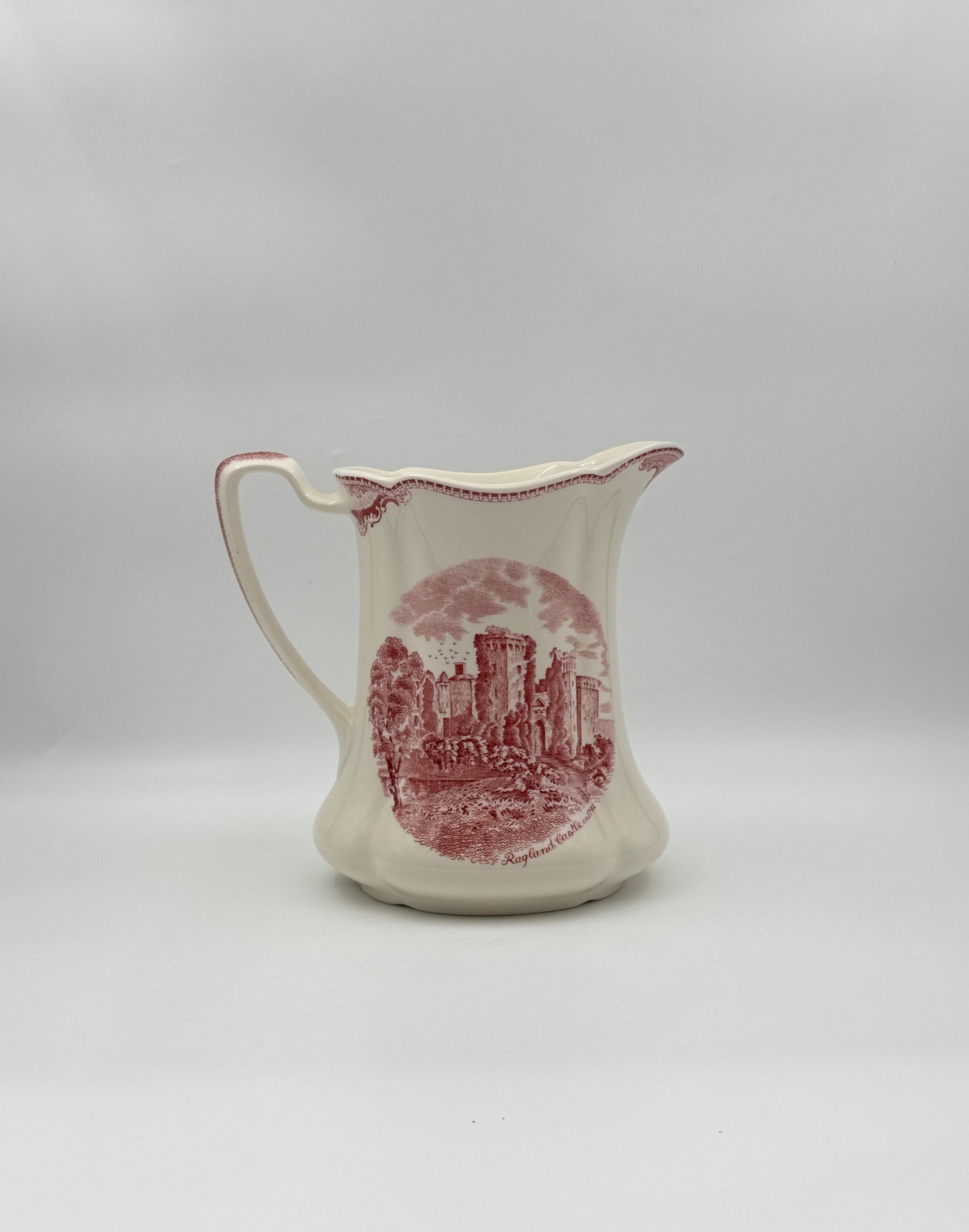 Red and White Transferware Pitcher – Johnson Brothers “Old Britain Castles” c.1965