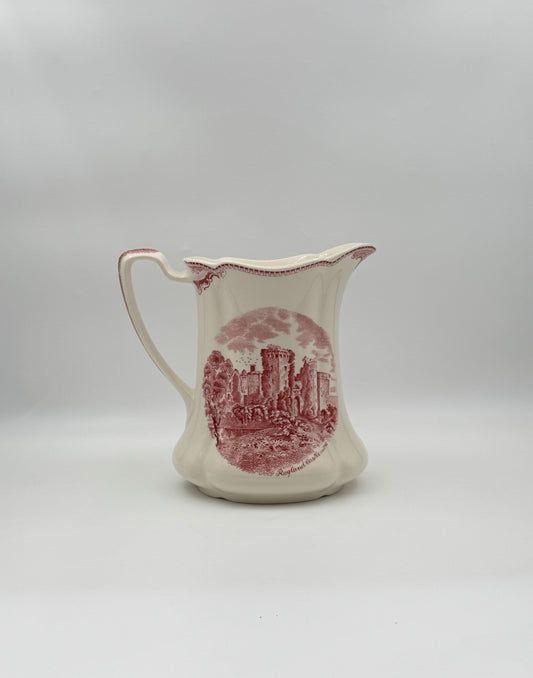 Red and White Transferware Pitcher – Johnson Brothers “Old Britain Castles” c.1965